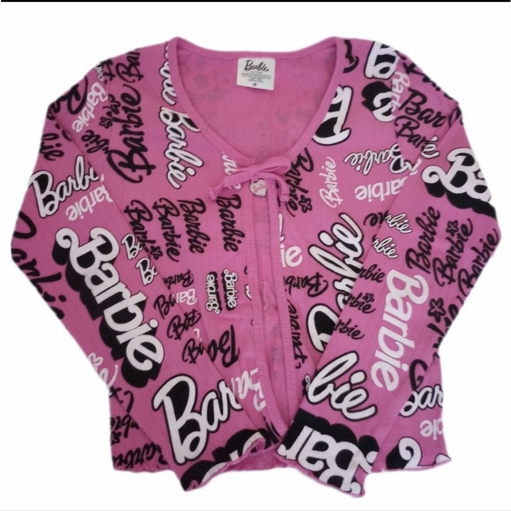 Barbie Pink Cardigan Long Sleeve Sweater sz M 8 Girls